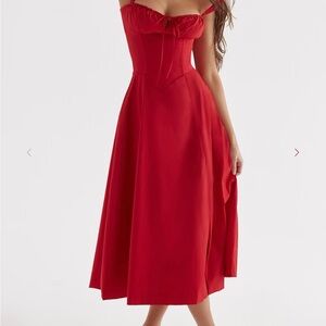 House of CB Red A-line Sweetheart Midi Dress